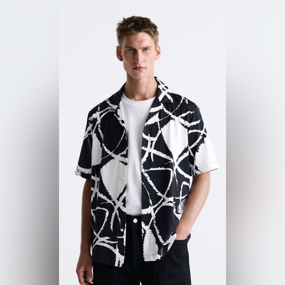 Zara Men's Shirt with Black and White Pattern
